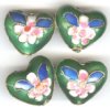 4 14x16mm Green Cloisonné Hearts